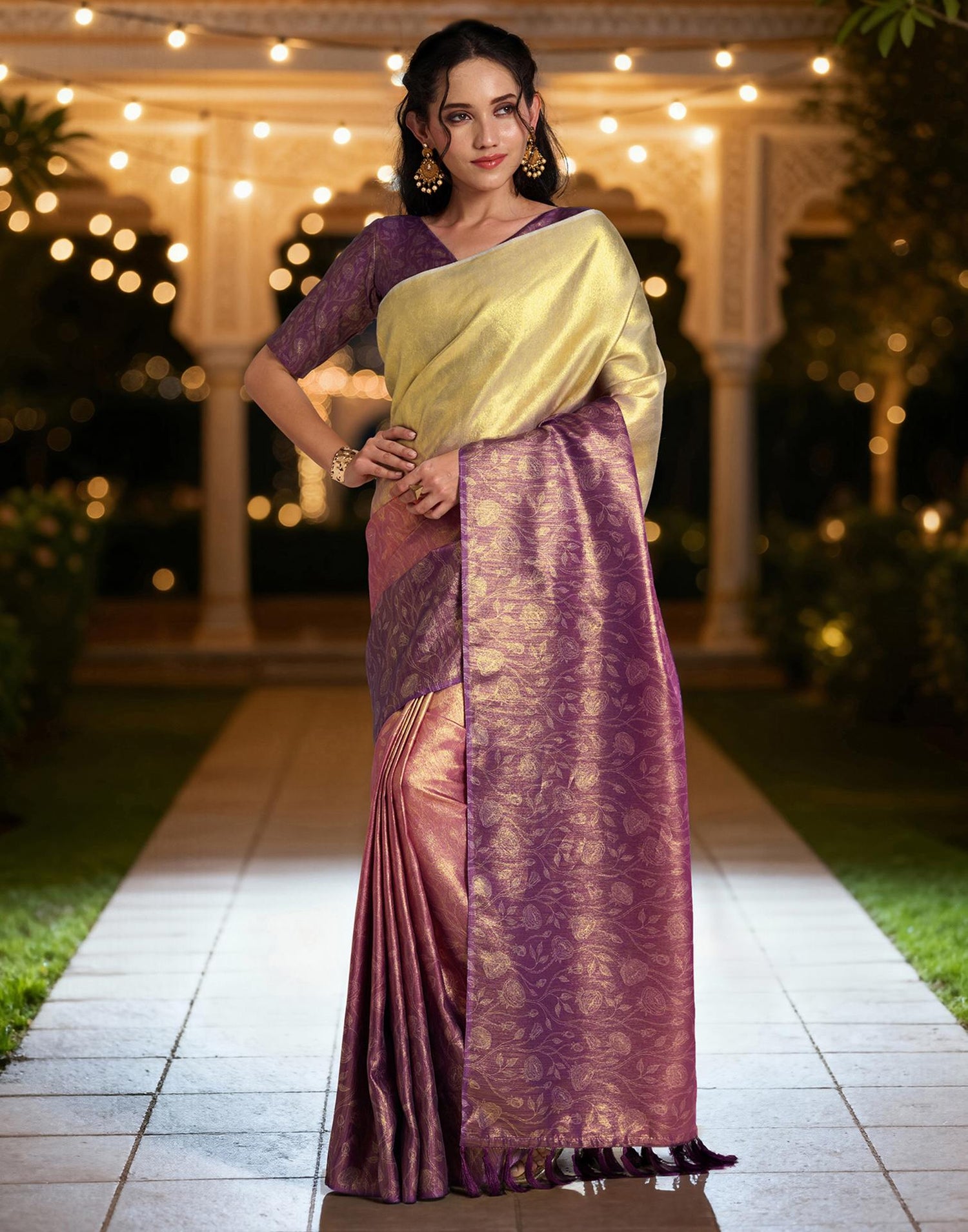 Coral Pink Silk Printed Saree