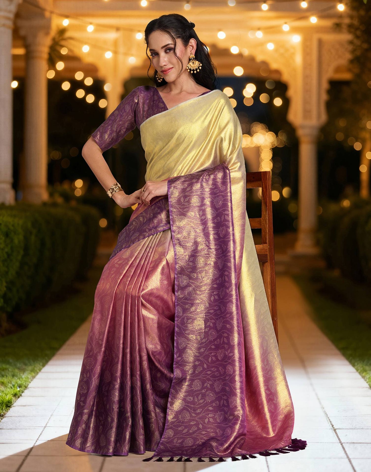 Coral Pink Silk Printed Saree