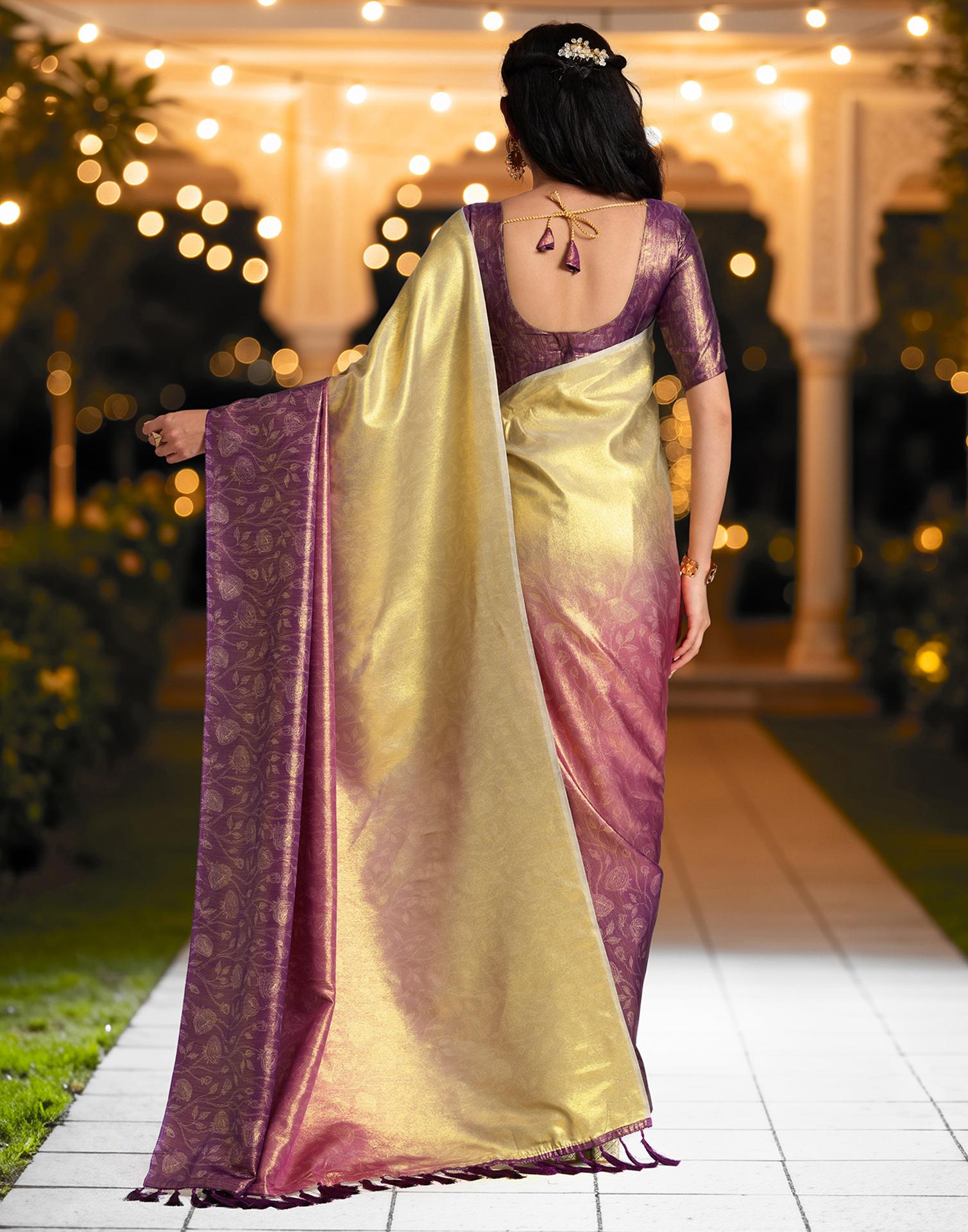 Coral Pink Silk Printed Saree