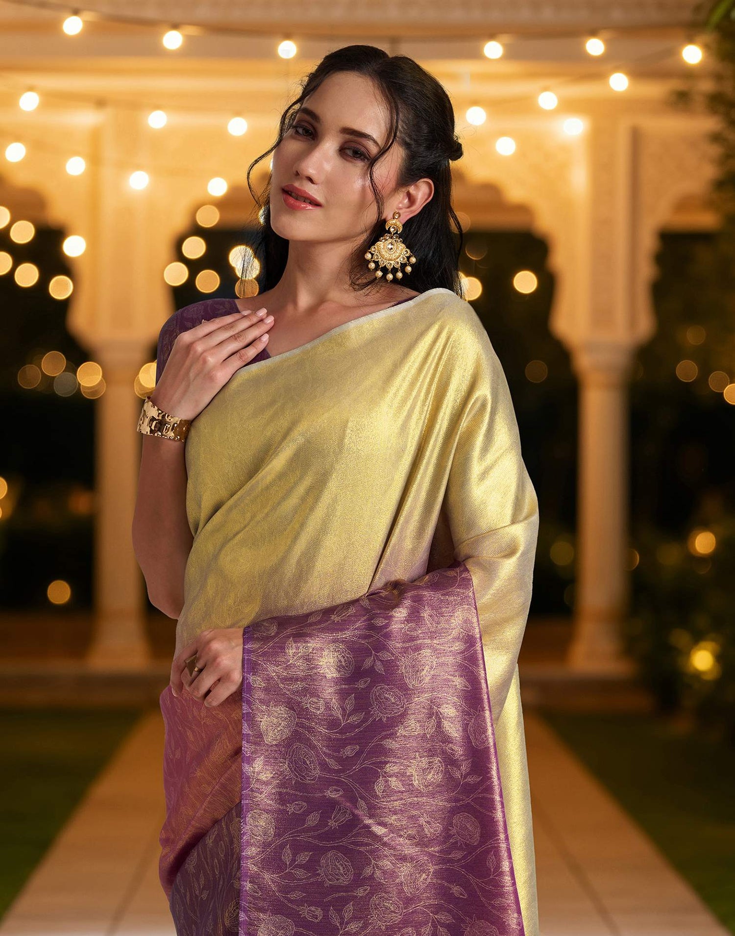 Coral Pink Silk Printed Saree