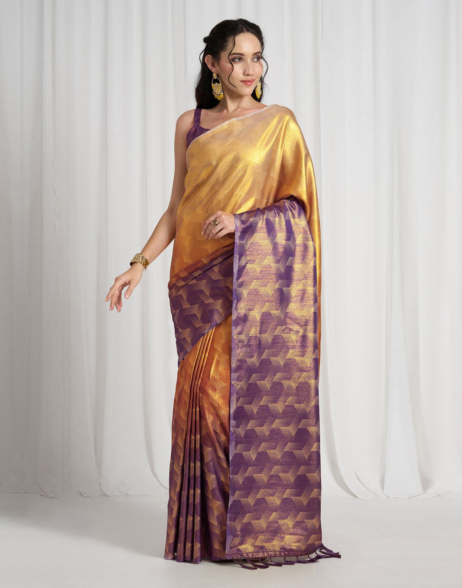 Yellow Silk Printed Saree