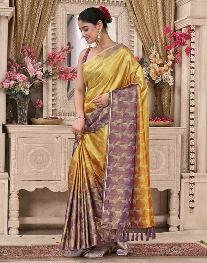 Yellow Silk Printed Saree