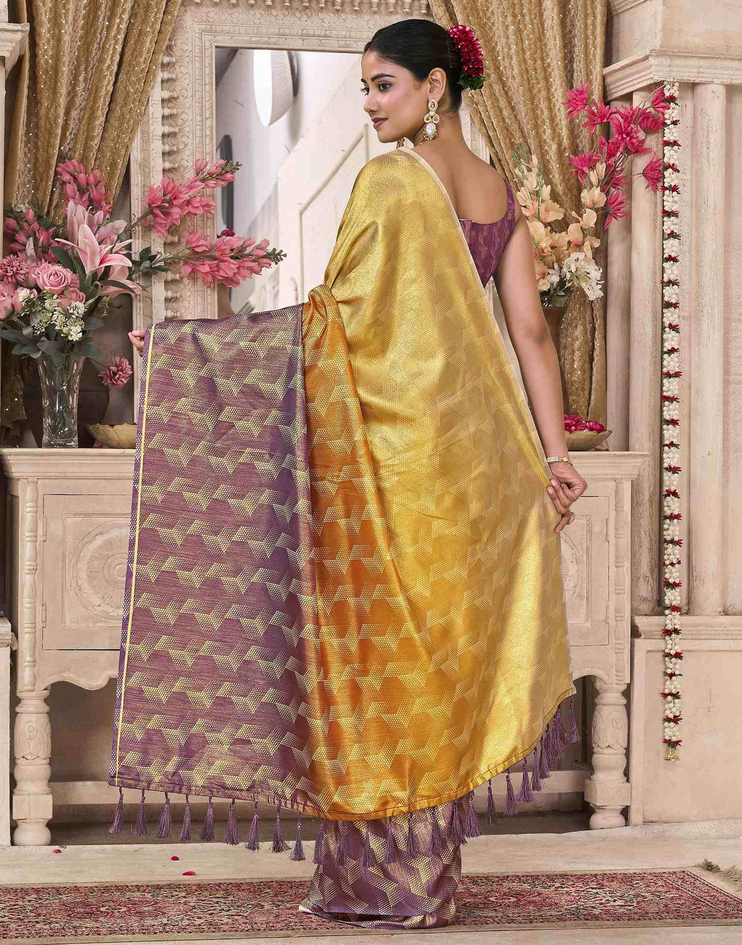 Yellow Silk Printed Saree