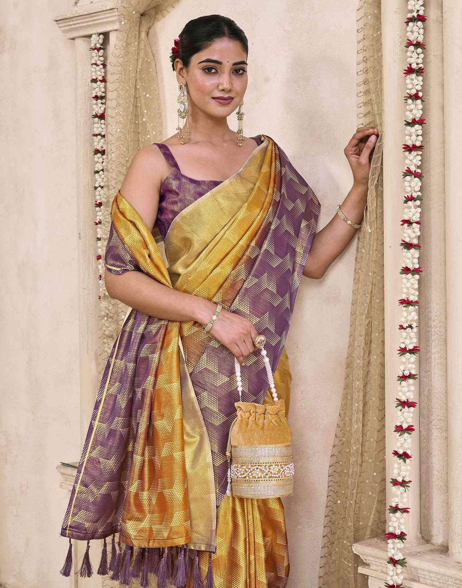 Yellow Silk Printed Saree