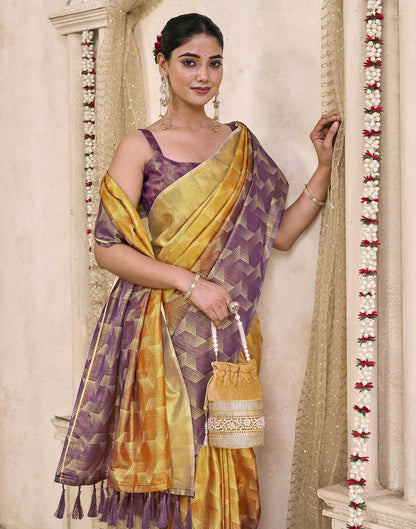 Yellow Silk Printed Saree