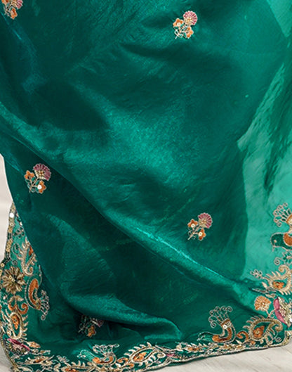 Teal Green Silk Embroidery Saree