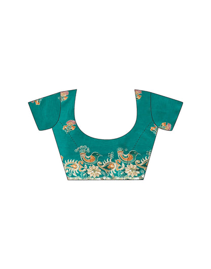 Teal Green Silk Embroidery Saree