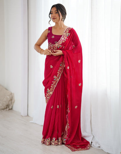 Red Silk Embroidery Saree