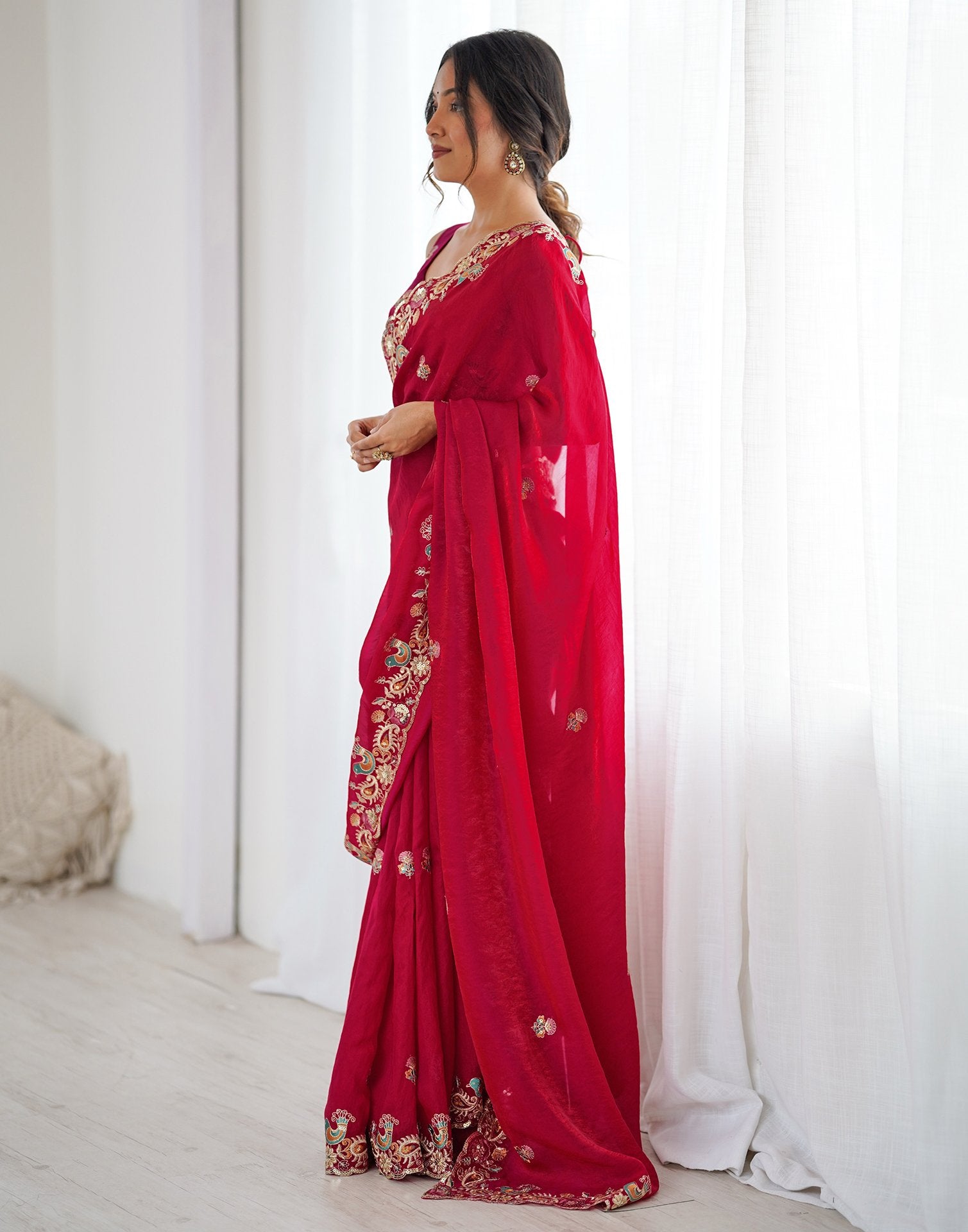Red Silk Embroidery Saree