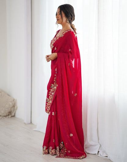 Red Silk Embroidery Saree