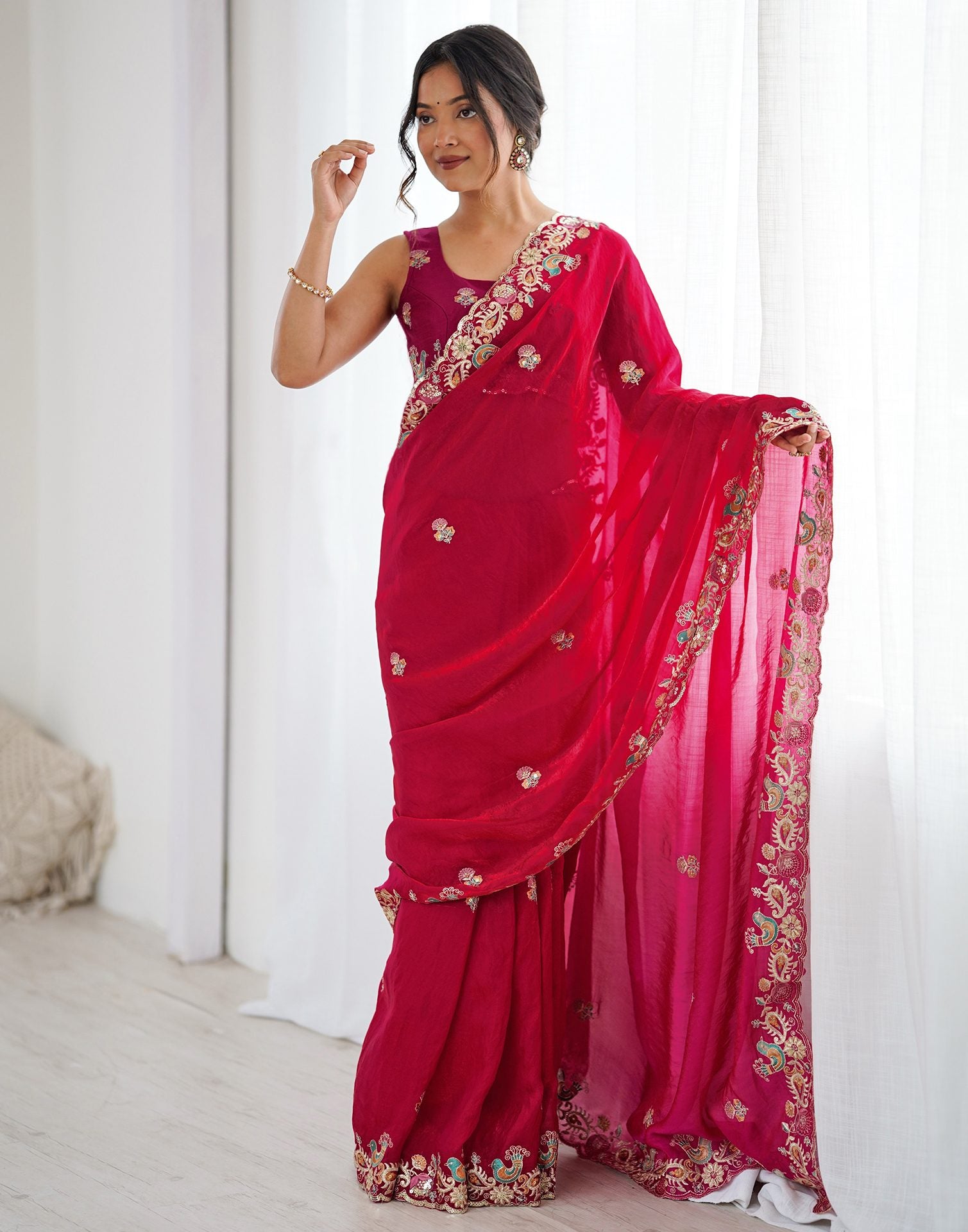 Red Silk Embroidery Saree