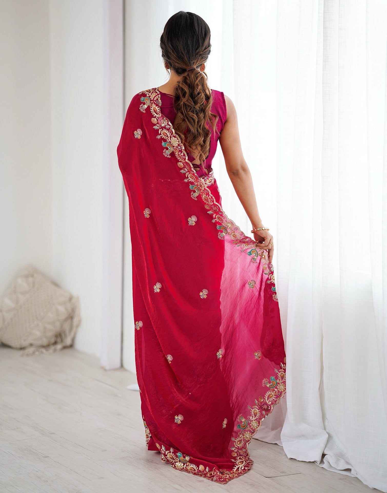 Red Silk Embroidery Saree