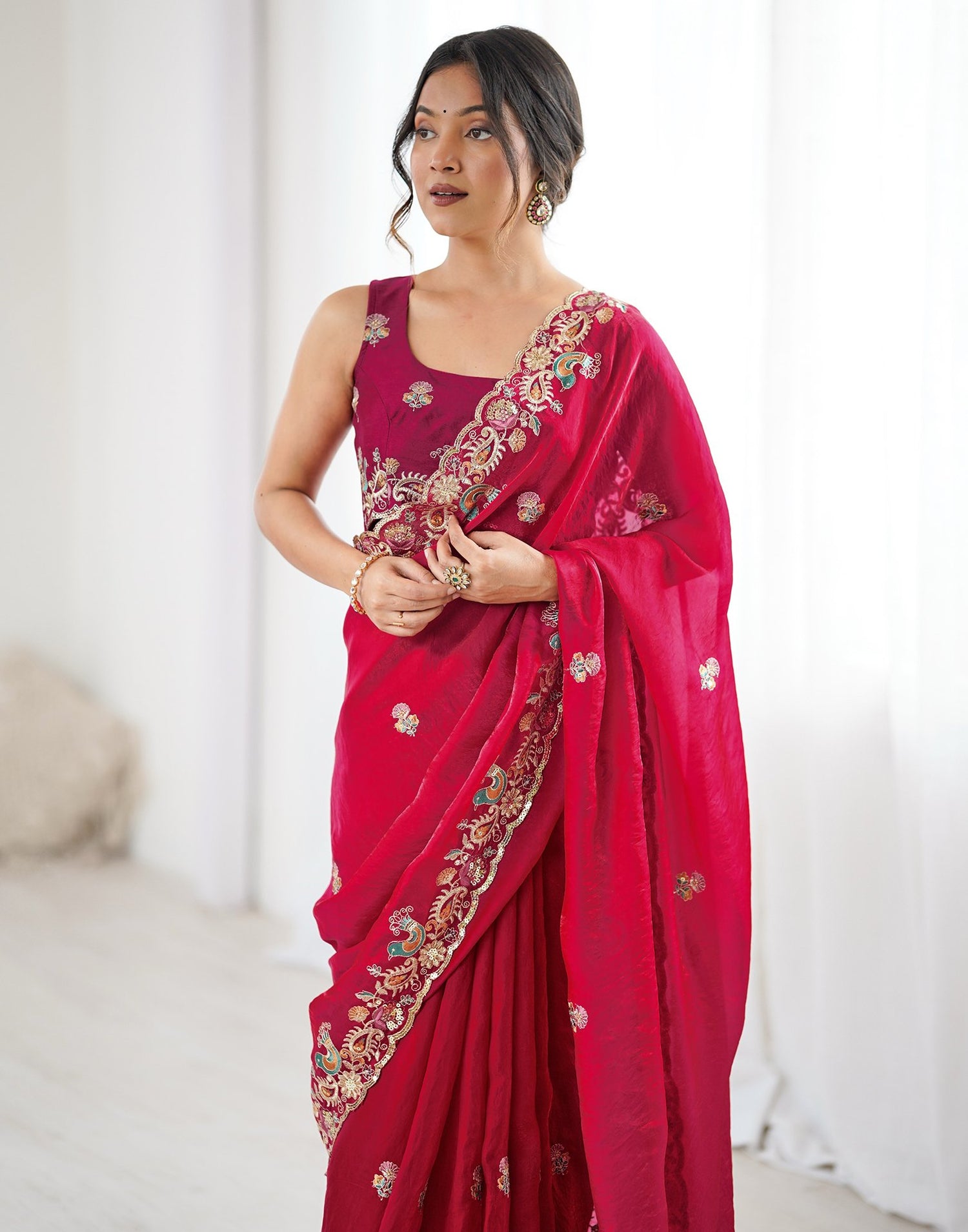 Red Silk Embroidery Saree