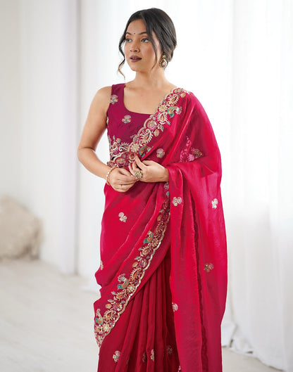 Red Silk Embroidery Saree