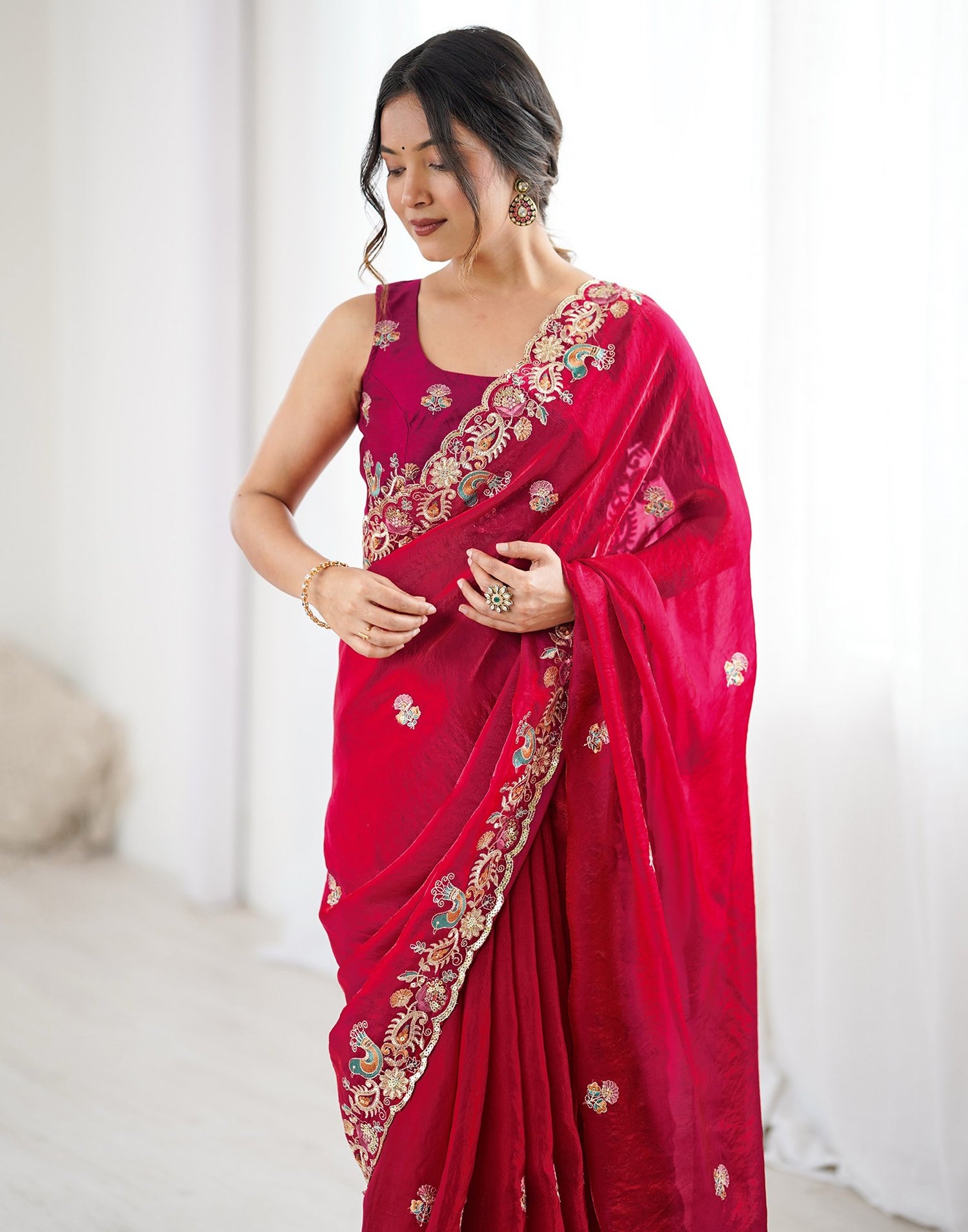 Red Silk Embroidery Saree