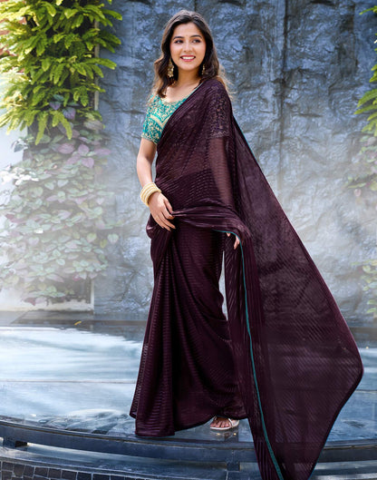 Wine Georgette Zari Stripe Saree
