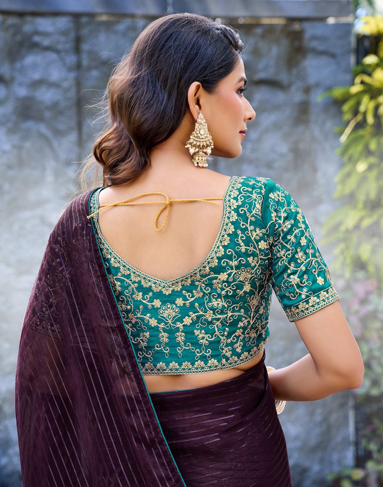 Wine Georgette Zari Stripe Saree