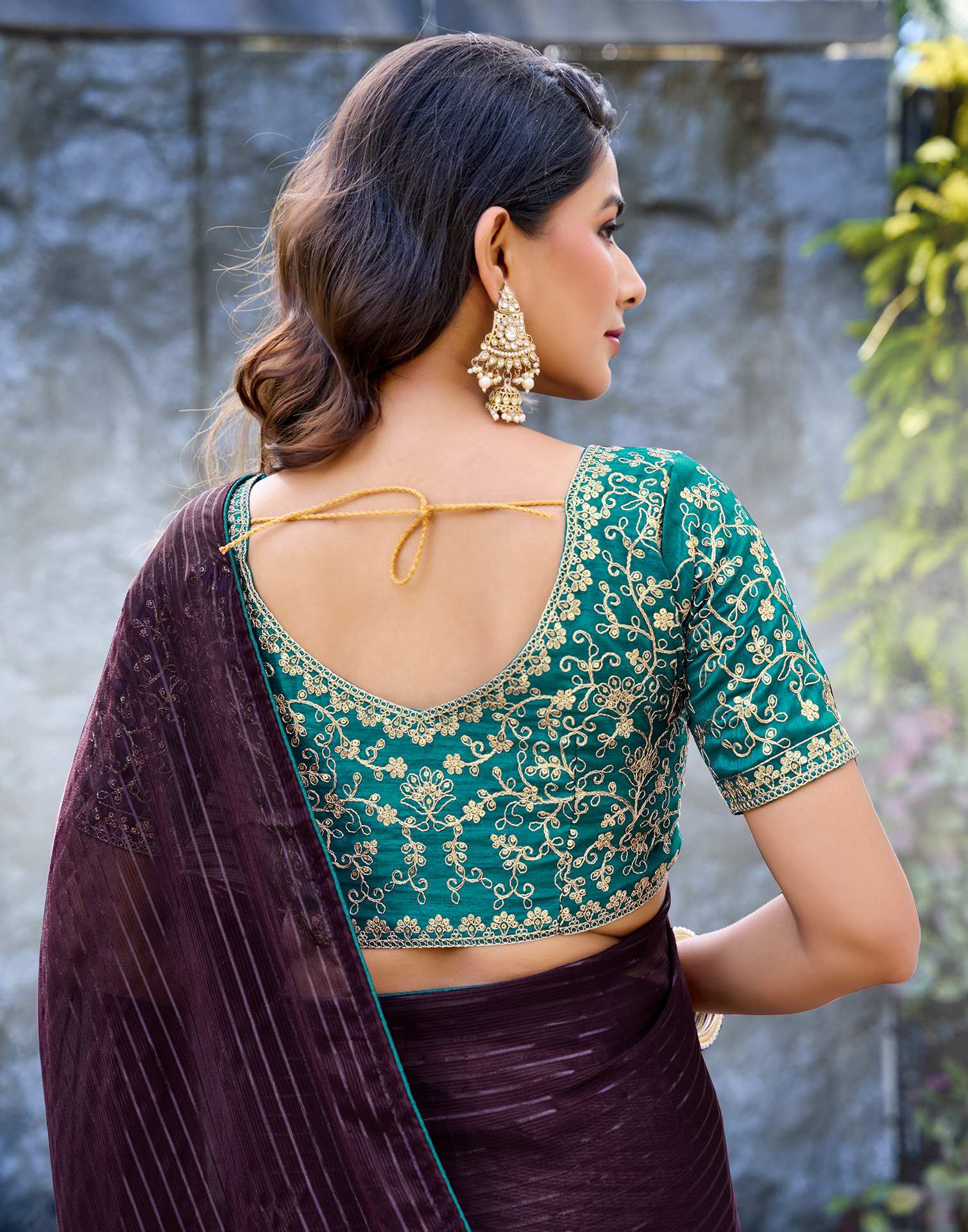 Wine Georgette Zari Stripe Saree