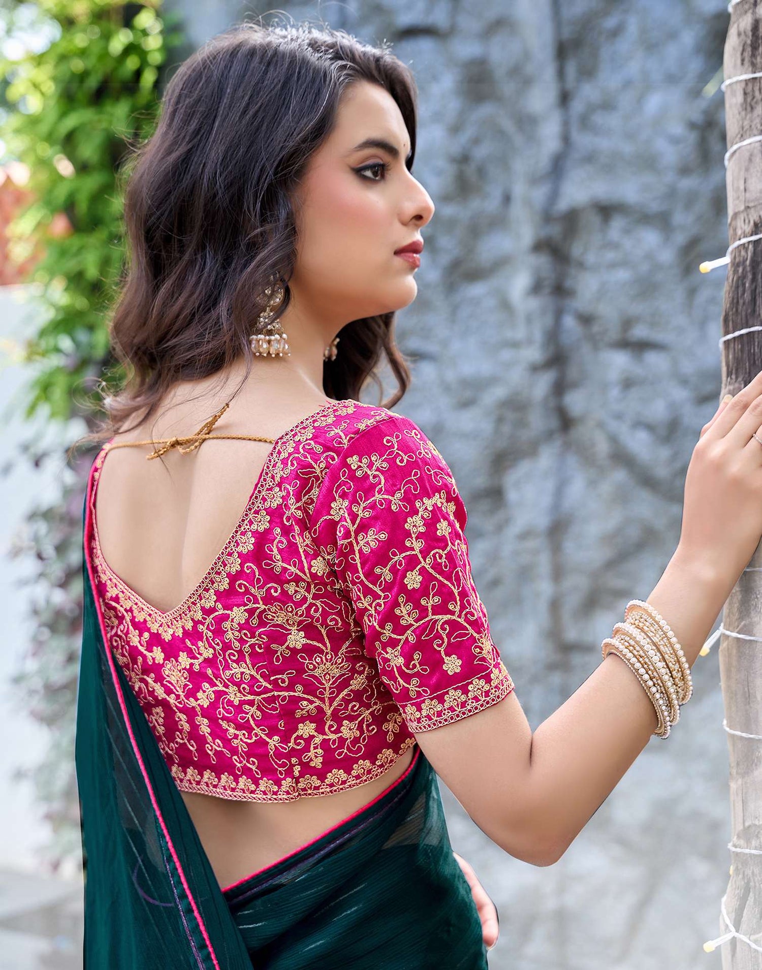 Rama Green Georgette Zari Stripe Saree