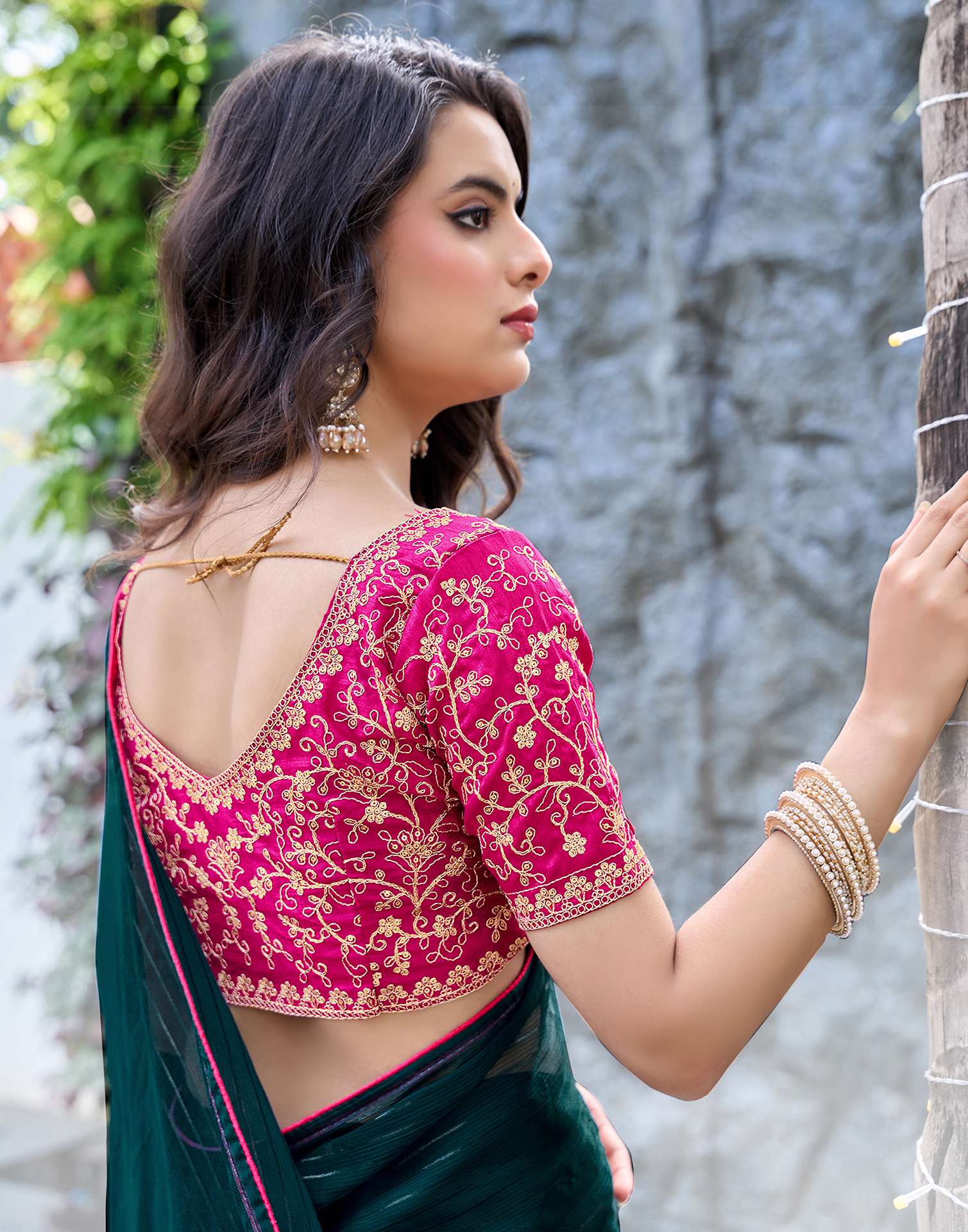 Rama Green Georgette Zari Stripe Saree