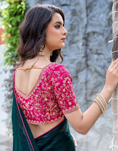 Rama Green Georgette Zari Stripe Saree