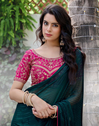 Rama Green Georgette Zari Stripe Saree