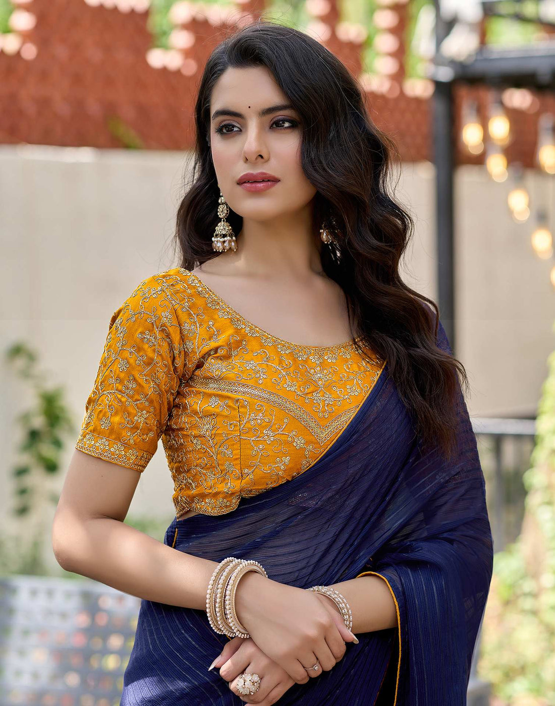 Navy Blue Georgette Zari Stripe Saree