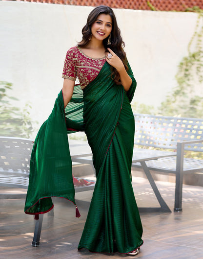 Dark Green Georgette Zari Stripe Saree
