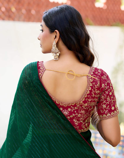 Dark Green Georgette Zari Stripe Saree