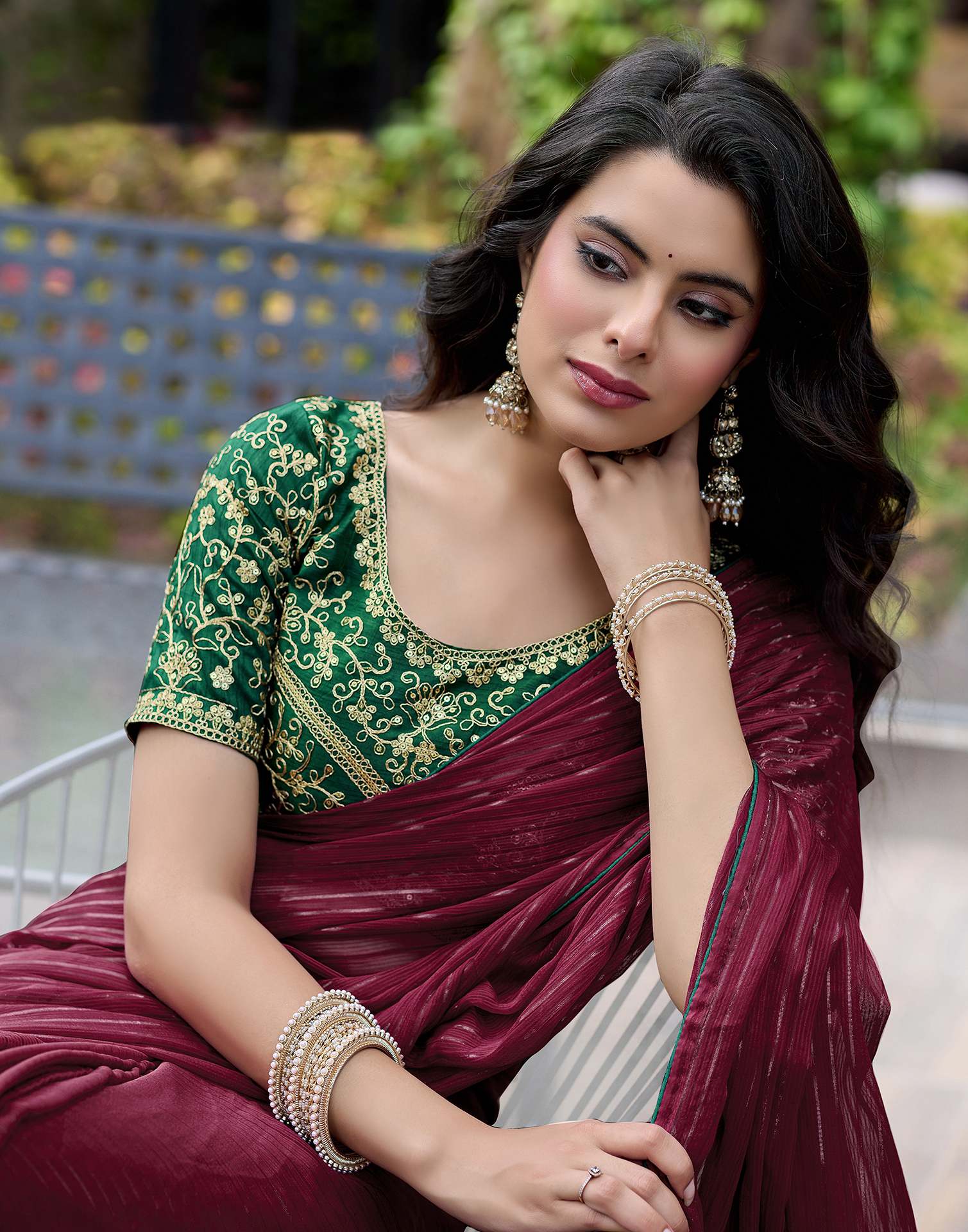 Maroon Georgette Zari Stripe Saree