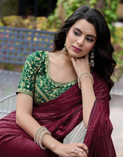 Maroon Georgette Zari Stripe Saree