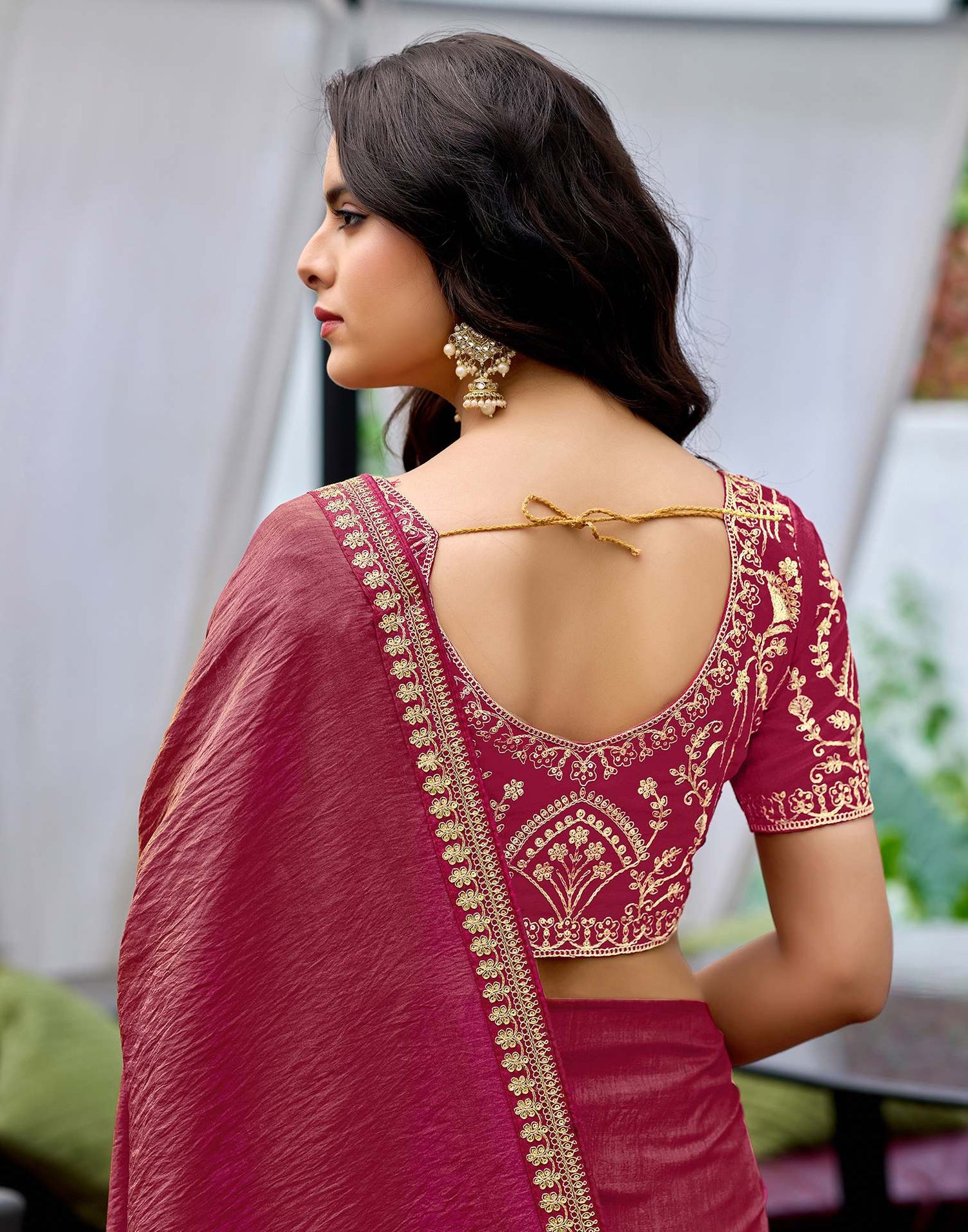 Magenta Silk Sequence Lace Saree