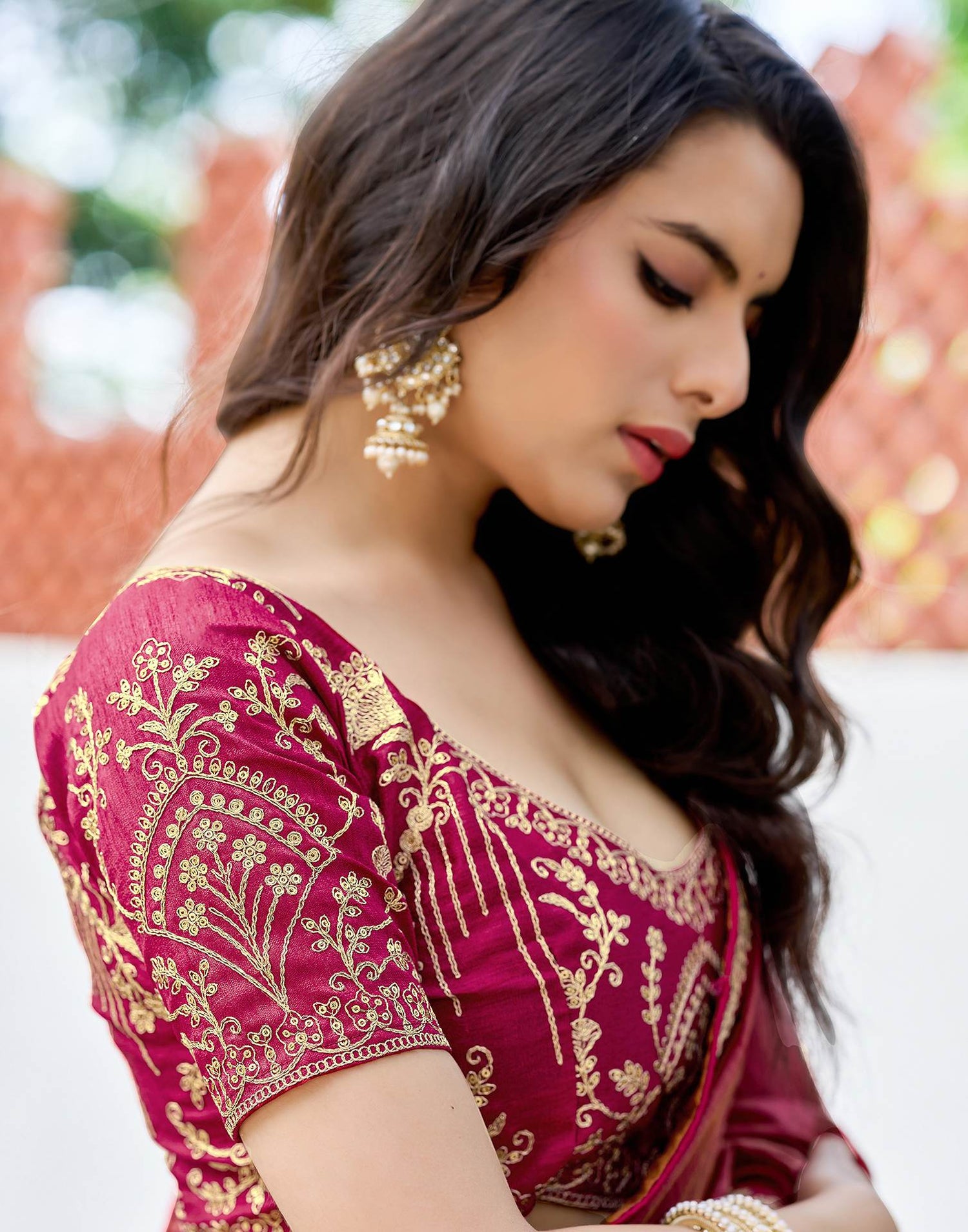 Magenta Silk Sequence Lace Saree