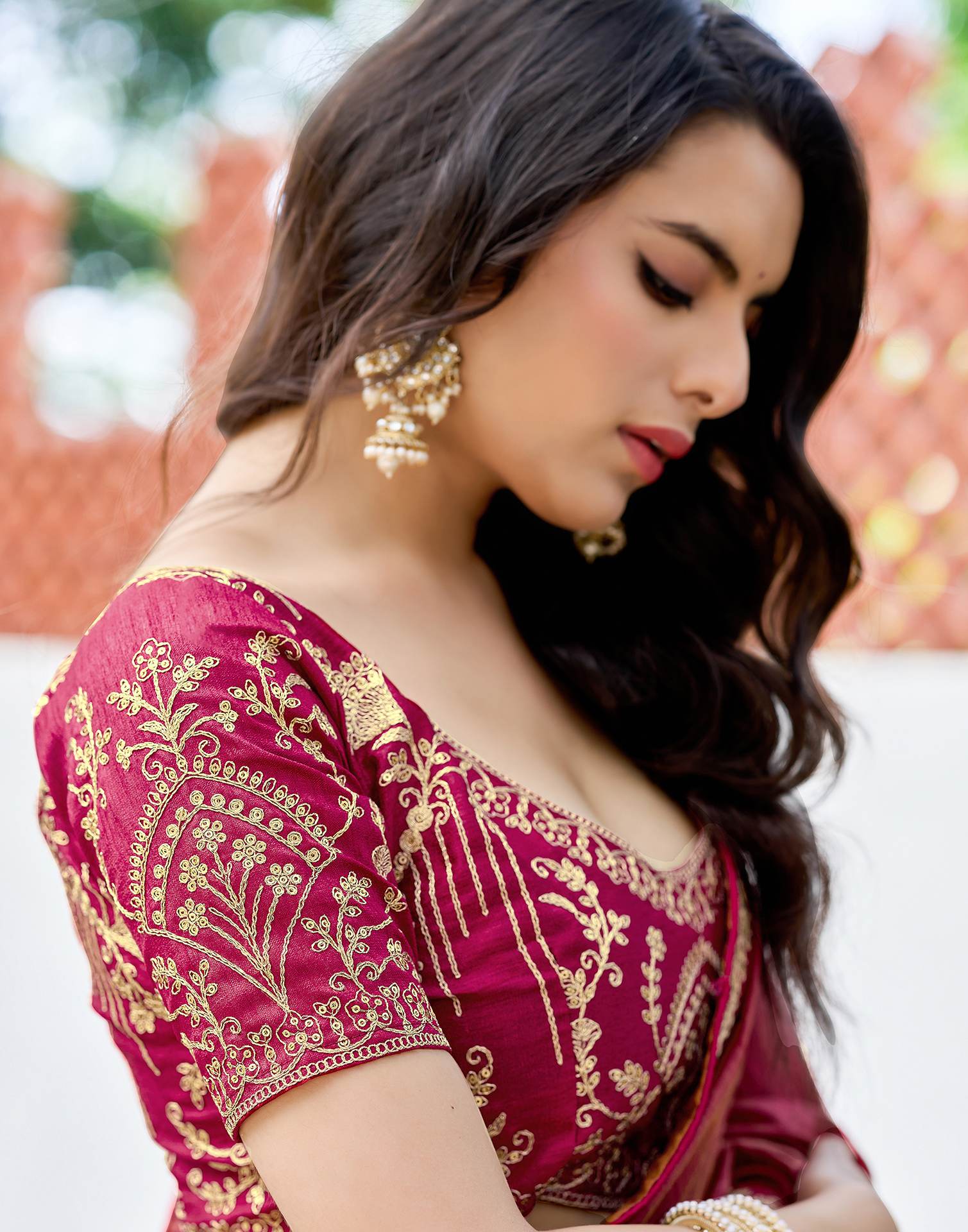 Magenta Silk Sequence Lace Saree