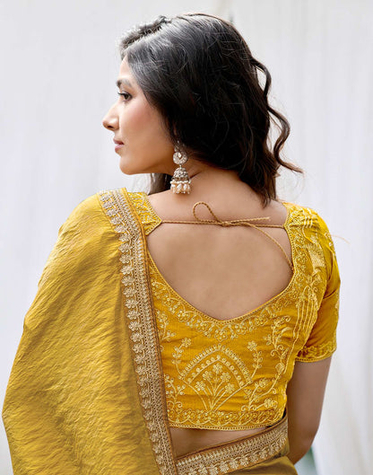 Yellow Silk Sequence Lace Saree