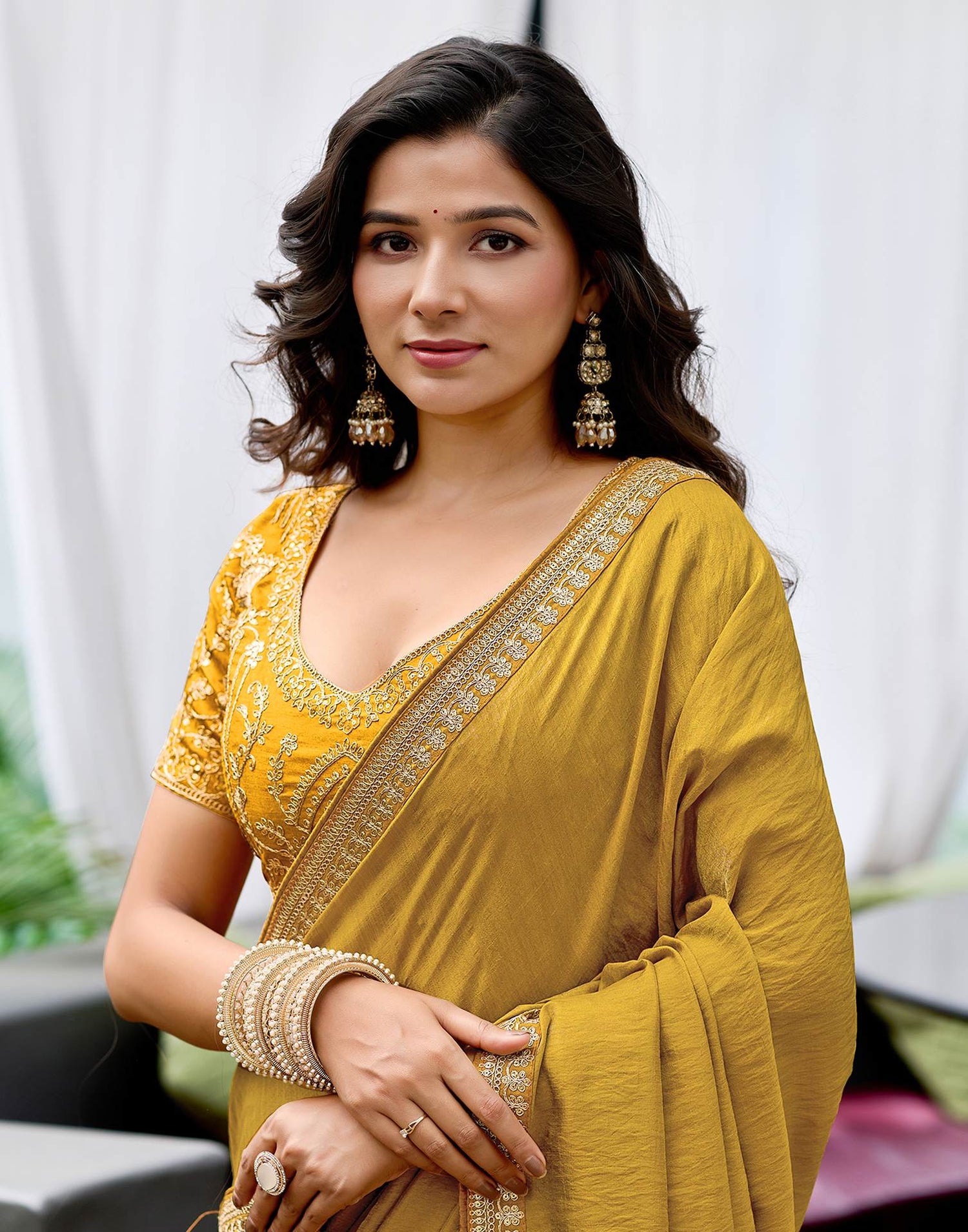 Yellow Silk Sequence Lace Saree
