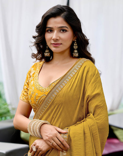 Yellow Silk Sequence Lace Saree