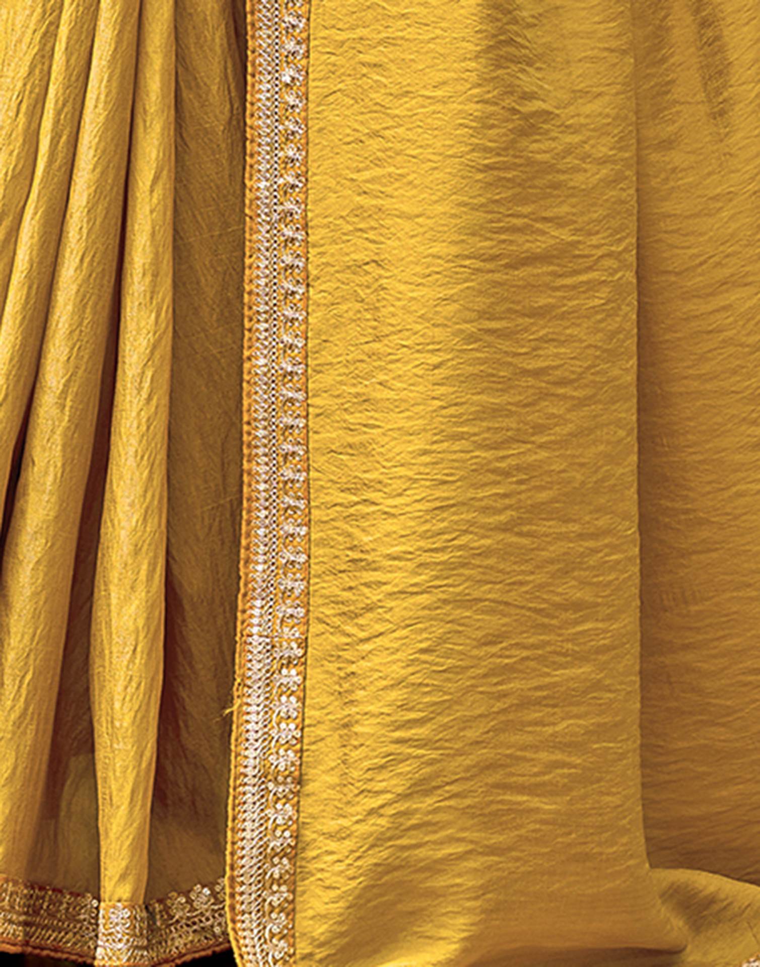 Yellow Silk Sequence Lace Saree