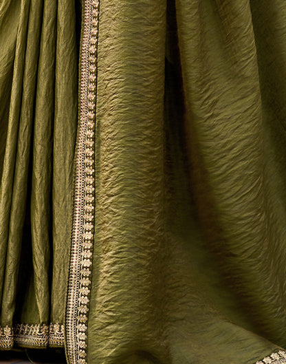 Olive Green Silk Sequence Lace Saree