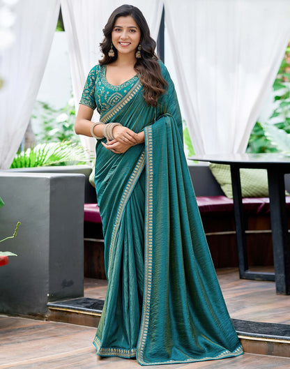 Teal Blue Silk Sequence Lace Saree