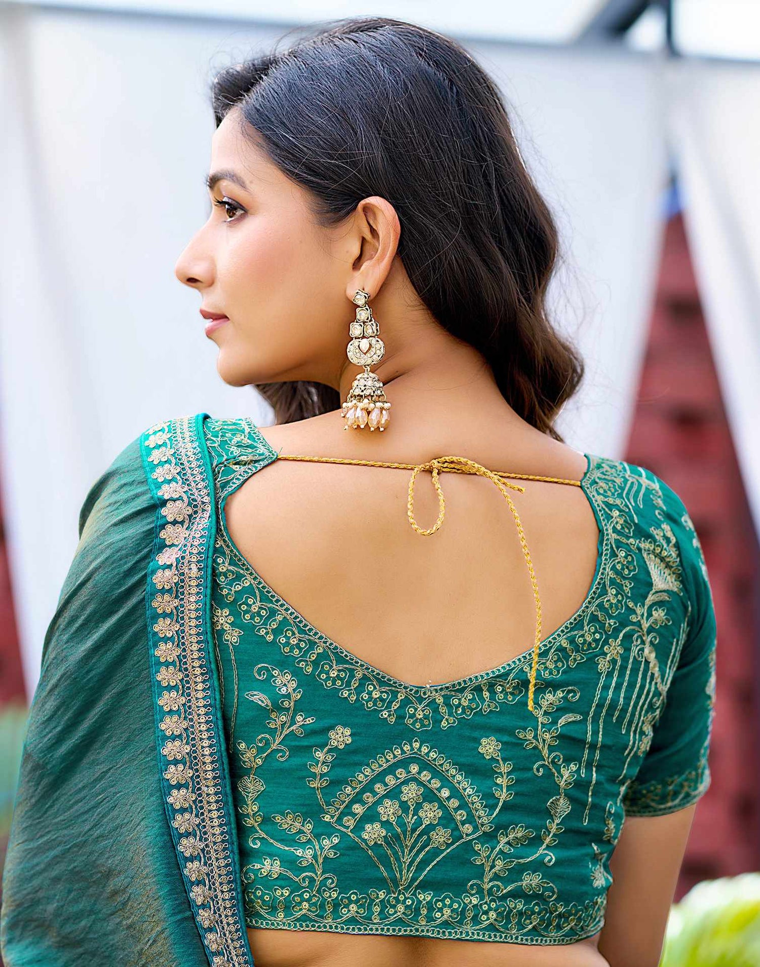 Teal Blue Silk Sequence Lace Saree