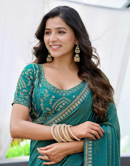 Teal Blue Silk Sequence Lace Saree