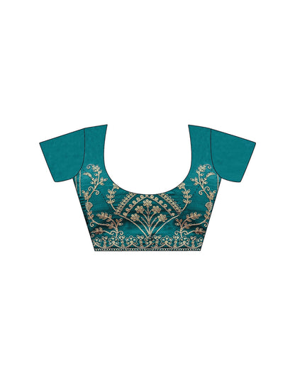 Teal Blue Silk Sequence Lace Saree