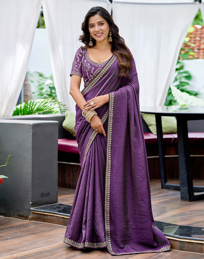 Purple Silk Sequence Lace Saree