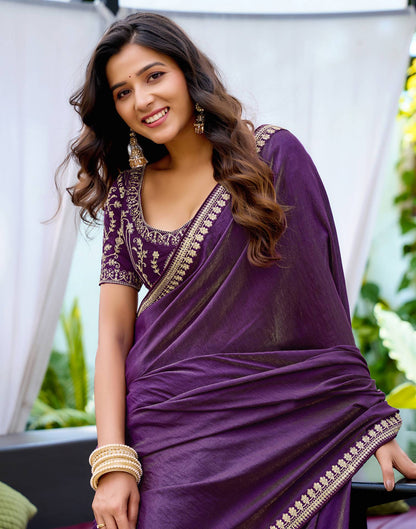 Purple Silk Sequence Lace Saree