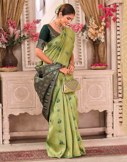 Pista Green Silk Woven Baluchari Saree