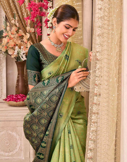 Pista Green Silk Woven Baluchari Saree