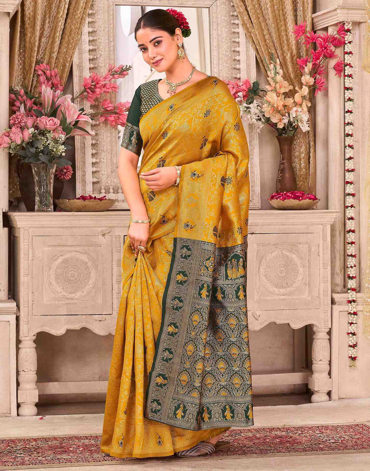 Yellow Silk Woven Baluchari Saree