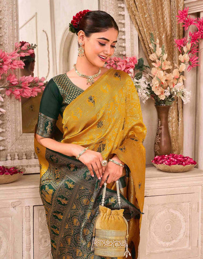 Yellow Silk Woven Baluchari Saree