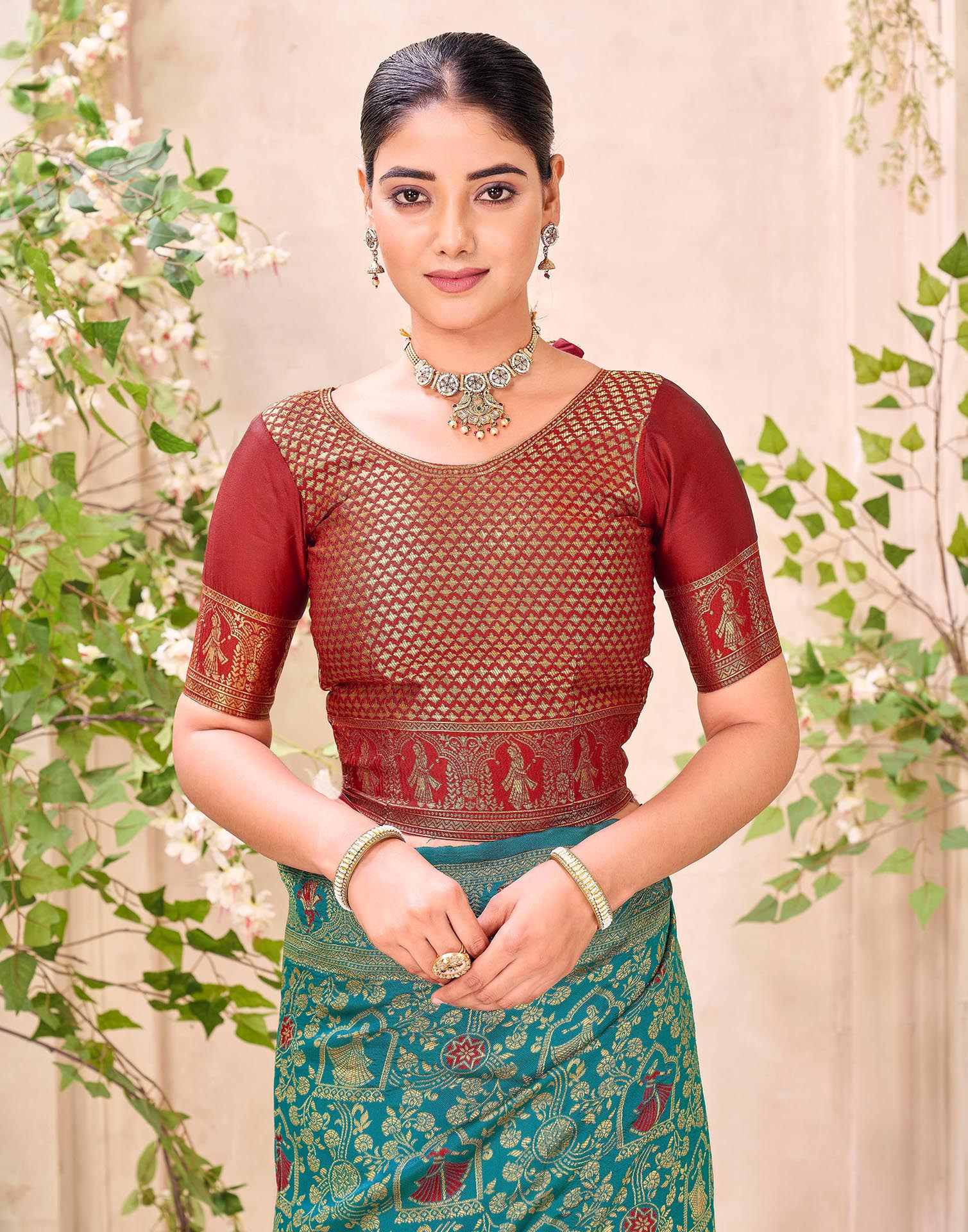 Teal Blue Silk Woven Baluchari Saree